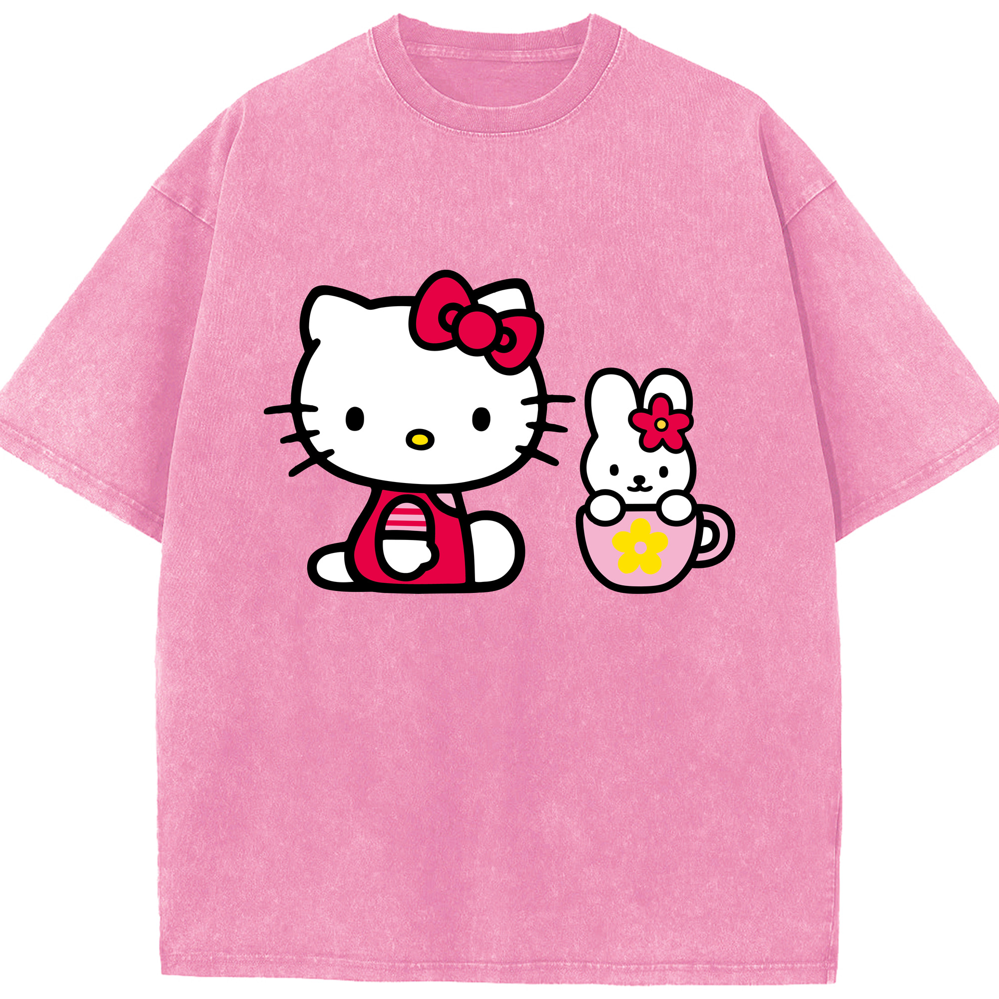 （画像用） Hello Kitty ハローキティ 綿100% ヴィンテージ風 半袖Tシャツ（フロントプリント）